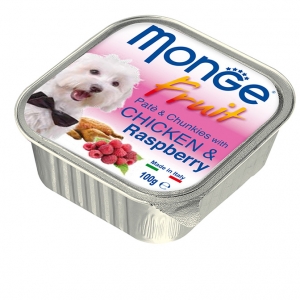 Makanan Basah Anjing Monge Fruit Pate and Chunkies with Chicken and Raspberry 100gr