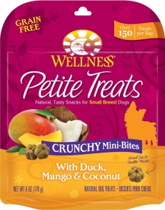 Snack Anjing Wellness Petite Treats Crunchy Mini-Bites with Duck, Mango & Coconut Grain-Free Dog Treats 6-oz (170gr)