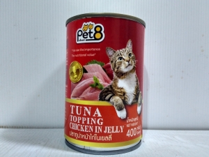 Makanan Basah Kucing Pet8 Tuna Topping Chicken in Jelly 400gr