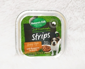 Makanan Basah / Kornet Anjing Nature's Gift Strips with Kangaroo in Gravy Gravy Style 100gr